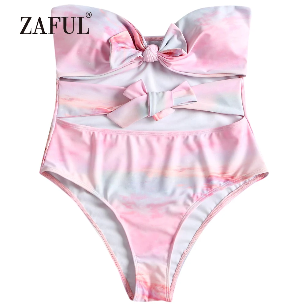 

ZAFUL One Piece Swimsuit WOmen Bandeau Bow One Piece Swimwear Sexy Strapless Tube One Piece Swimming Suit Padded Beachwear