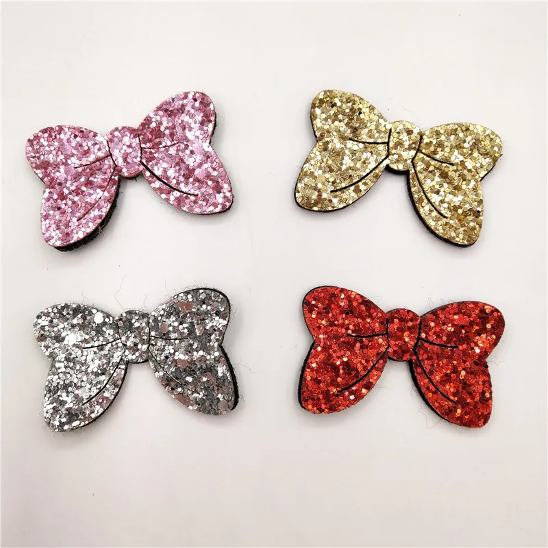 

4pcs/lot 5x3cm Sew on Mix Color Glitter Bowknot patches for Clothes Shape scrapbooking accessories