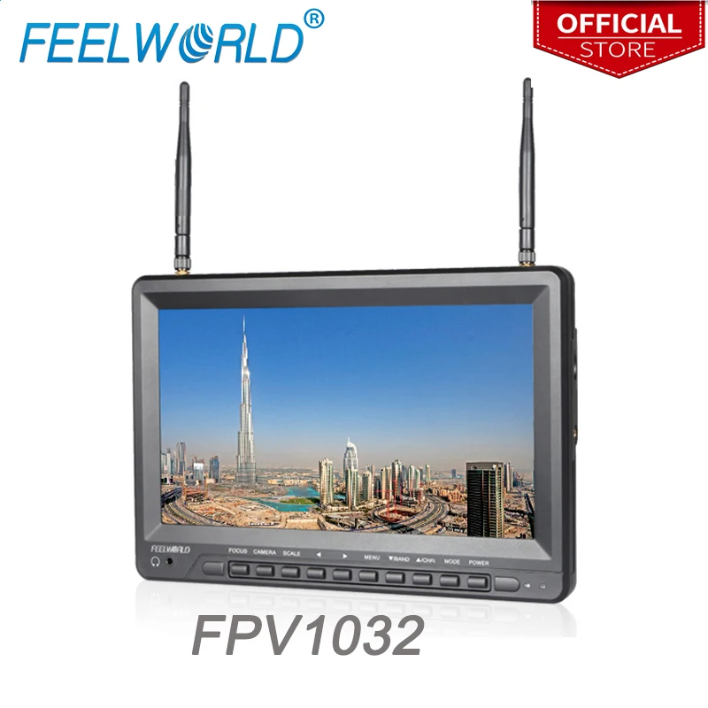 Feelworld FPV1032 10.1 Inch IPS FPV Monitor with Built-in Battery Dual 5.8G  32CH Diversity Receiver 1024x600 Wireless Monitors AliExpress