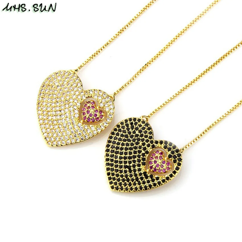 

MHS.SUN Luxury Women Jewelry Romantic Mosaic CZ Zircon Heart Pendant Necklace For Lovers Gifts 1PC Fashion Gold Chain Necklace