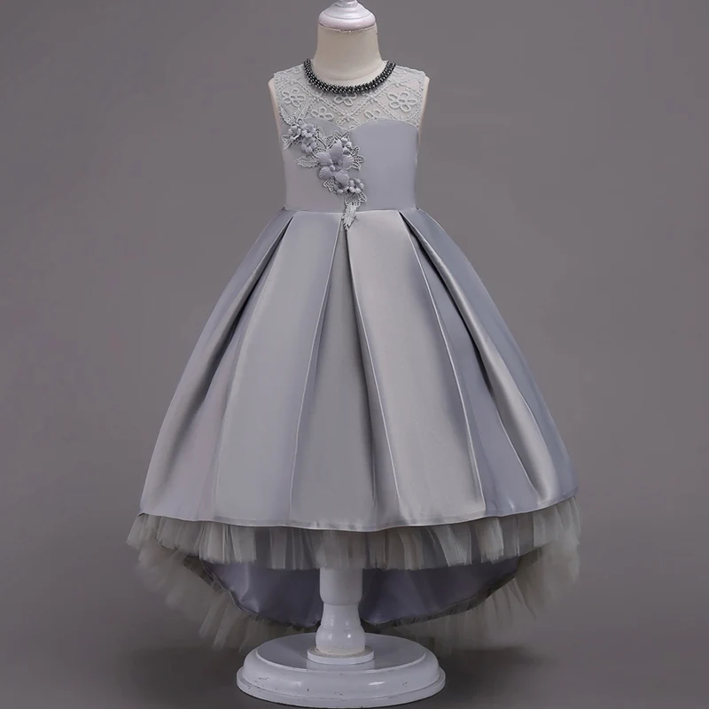 Летние праздничные платья принцессы с цветочным рисунком для девочек детская одежда на свадьбу, день рождения кружевное платье для девочек платья-пачки для маленьких девочек - Цвет: gray