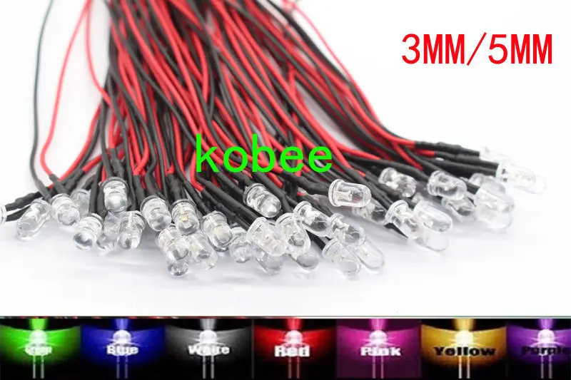 

20pcs/lot 20cm Pre Wired 3mm 5mm LED Light Lamp Bulb Prewired Emitting Diodes For DIY Home Decoration DC12V
