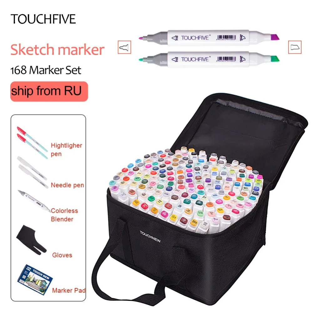 Marcador de Arte para Manga Marcador de Esboço Touchfive Marcador 80 168 Cores Caneta Escova Alcoólica Oleosa Baseada Tinta Dupla Cabeça 40 – 60