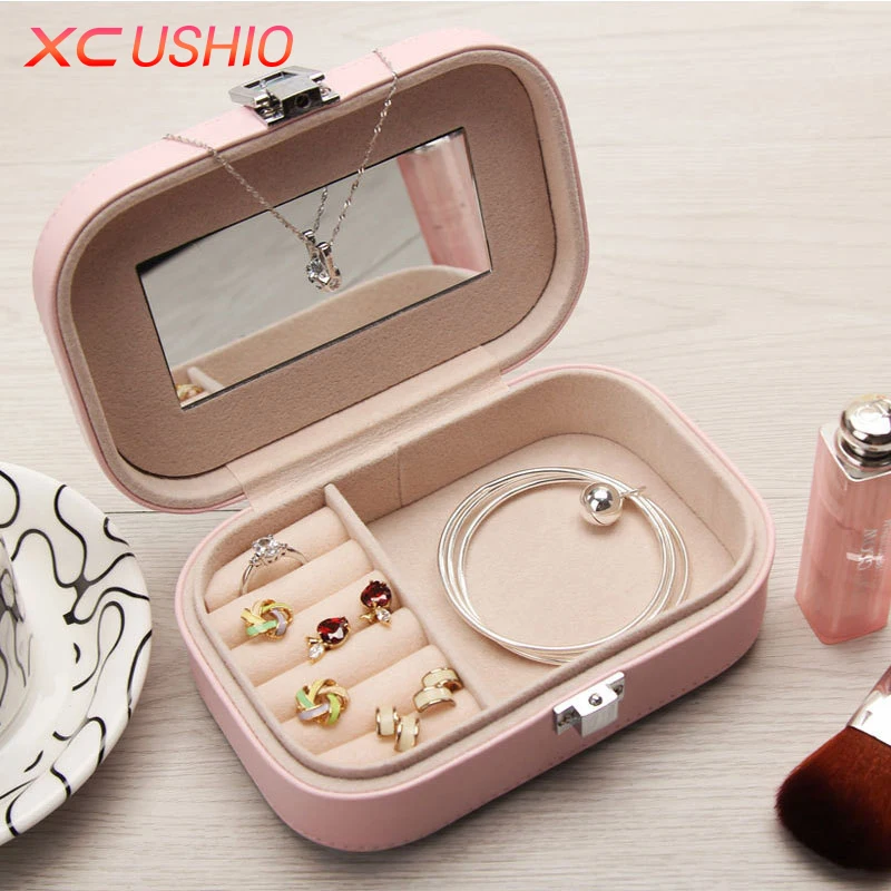

XC USHIO PU Leather Jewelry Storage Box Organizer Portable Women Jewellery Display Box Ring Necklace Case Container
