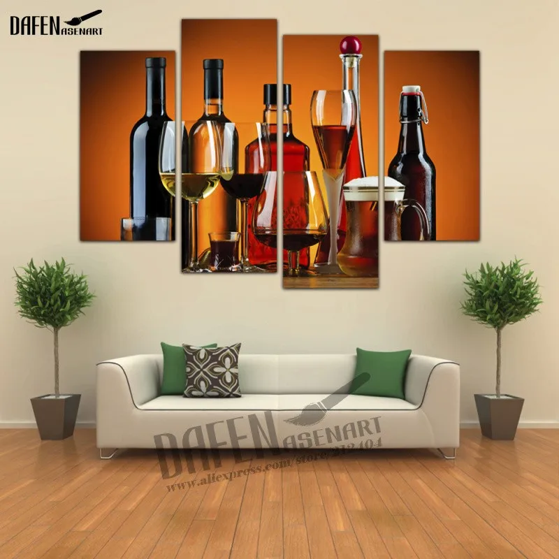 Buy 4 Panel framed Painting Liquor Alcohol Drinks
