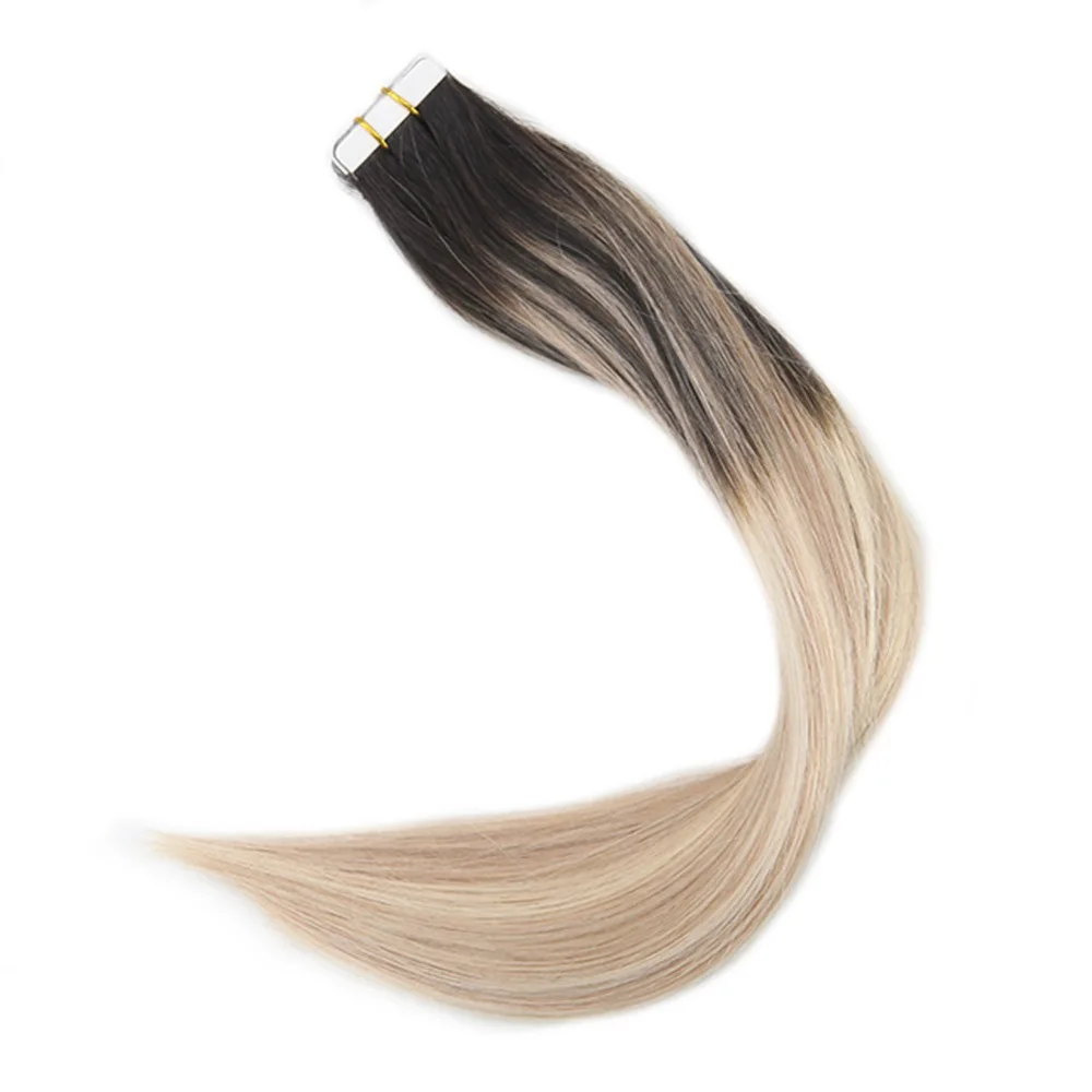 Полное сияние человеческих волос Remy Tape в 20 шт. 50-граммовый цвет Balayage # 1B Темные корни