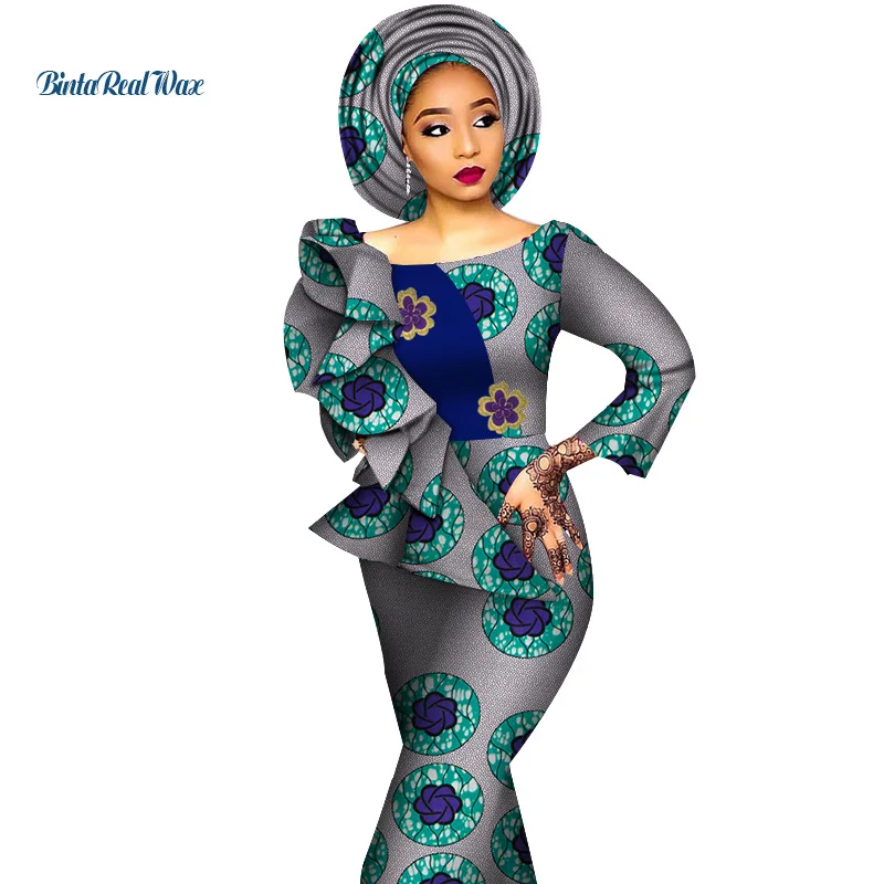 2019 African Dresses for Women Print Draped Straight Long Dresses Vestidos Bazin Riche African Anka