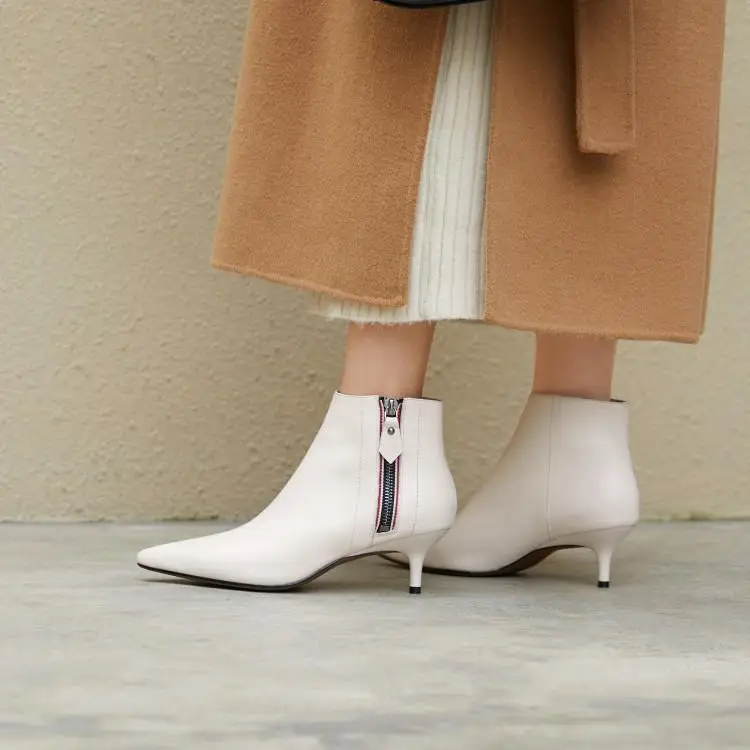 Frauen Für Stiefeletten Damen weiß Chic Ferse Weiß Zipper Schwarz Leder Frau Booties Schuhe Spitz Mittlere Schwarzes Winter Seite Zapatos fnHgEIxgwq