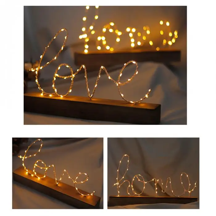 Нордическая проволока ночник настольная декоративная любовь/домашняя форма письмо лампа для гостиной_ WK