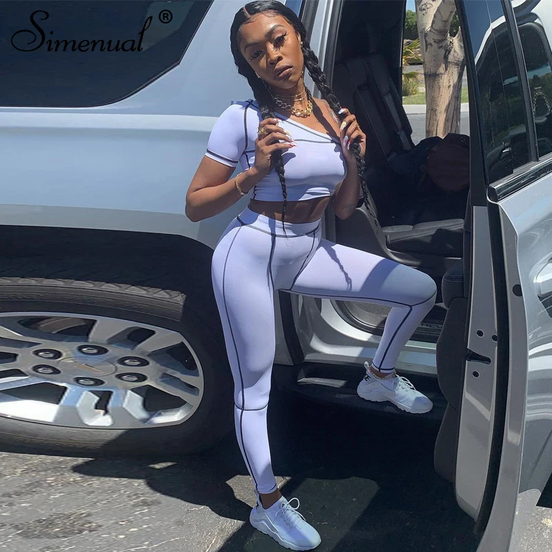 FREE SHIPPING Black Fitness Tracksuits One Shoulder 2 Piece Set OG0679