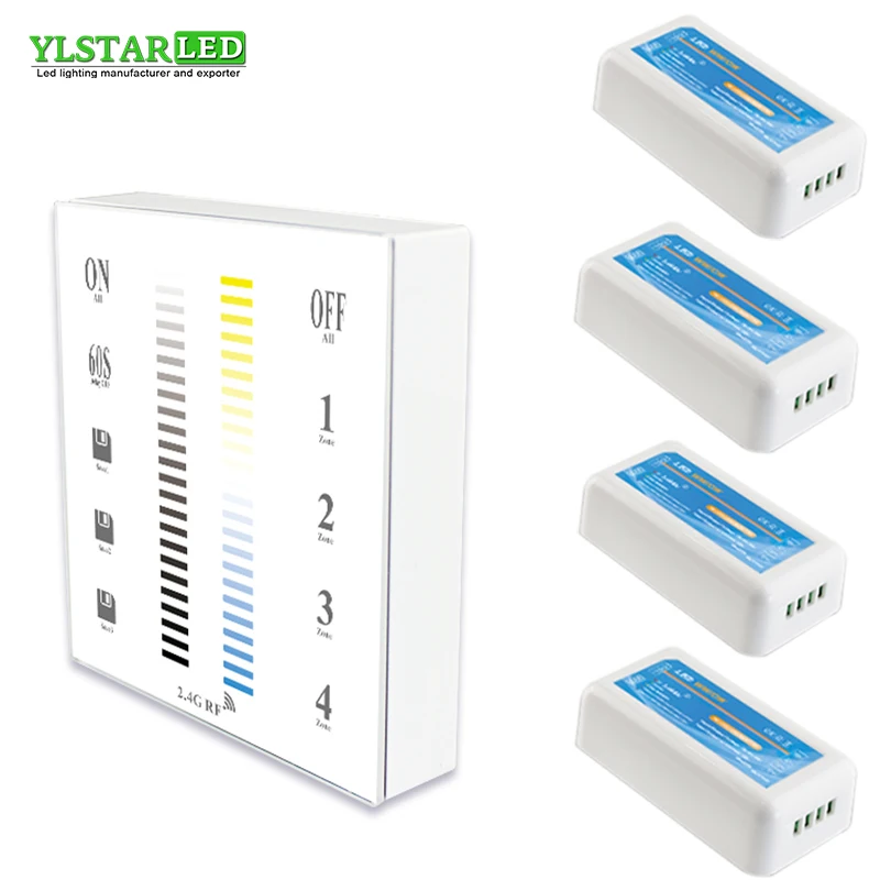 

YLSTAR 12-24V RF 2.4G 4-Zone Wall-Mounted panel Touch Remote color temperature led controller for 3528 2835 5050 5630 led strip