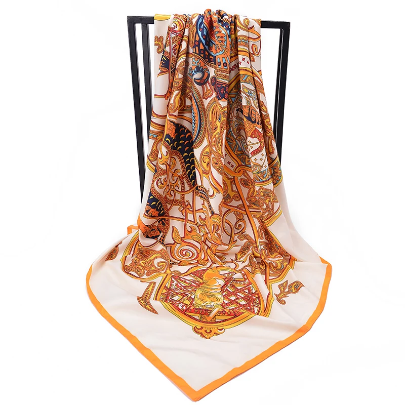 Квадратный твил шелковый шарф женские шали 130*130 см Bufanda большой размер Печатный шарф платок хиджаб