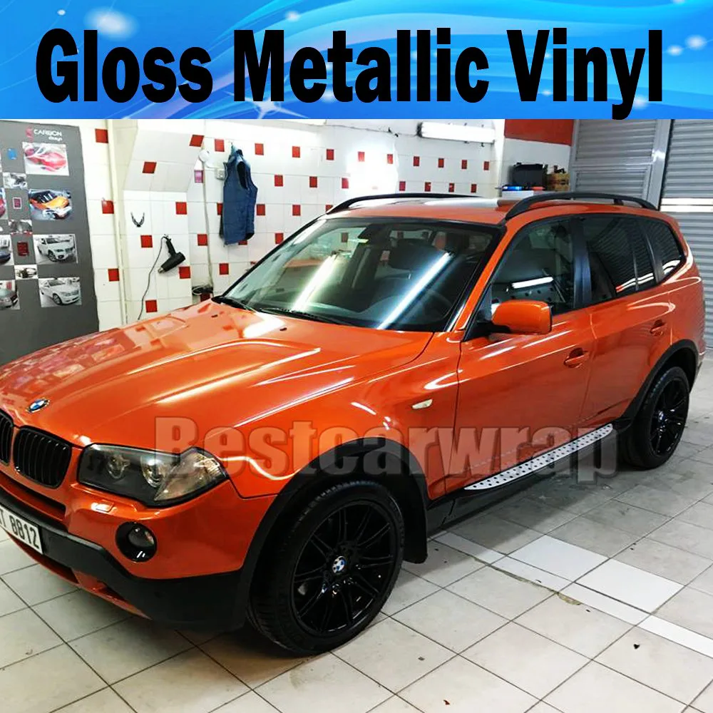 

Gloss Sunset Orange Metallic Car Wrap Vinyl Film With Air Release Candy Glossy Wrap Sticker Covering foi 1.52x 20m / 5x65ft