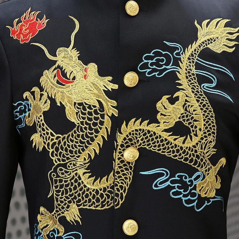 (jacket+pants) Men suits Chinese style Costume Studio black white embroidered tunic youth dress suit Male Wedding groom clothing (jacket+pants) Men suits Chinese style Costume Studio black white embroidered tunic youth dress suit Male Wedding groom clothing