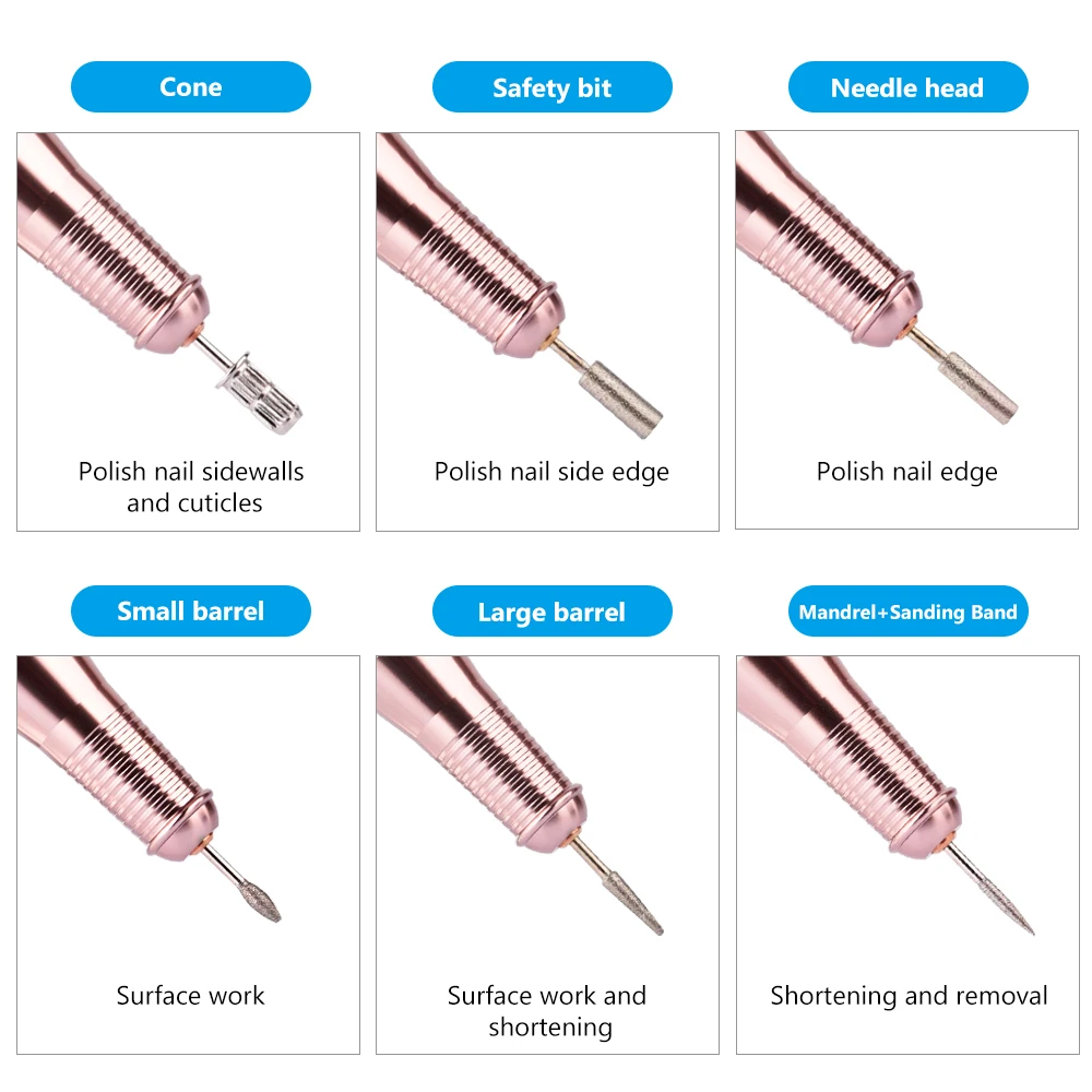 Diamond Nail Drill Bits Manicure Machine Head Nail Drill Machine Replacement Accessory Polishing Tips Pedicure Nail Files (5)