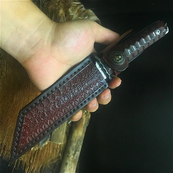 

Japanese style Damascus steel G10G steel core 59-61hrc tactical camping knife collection knife configuration leather cover