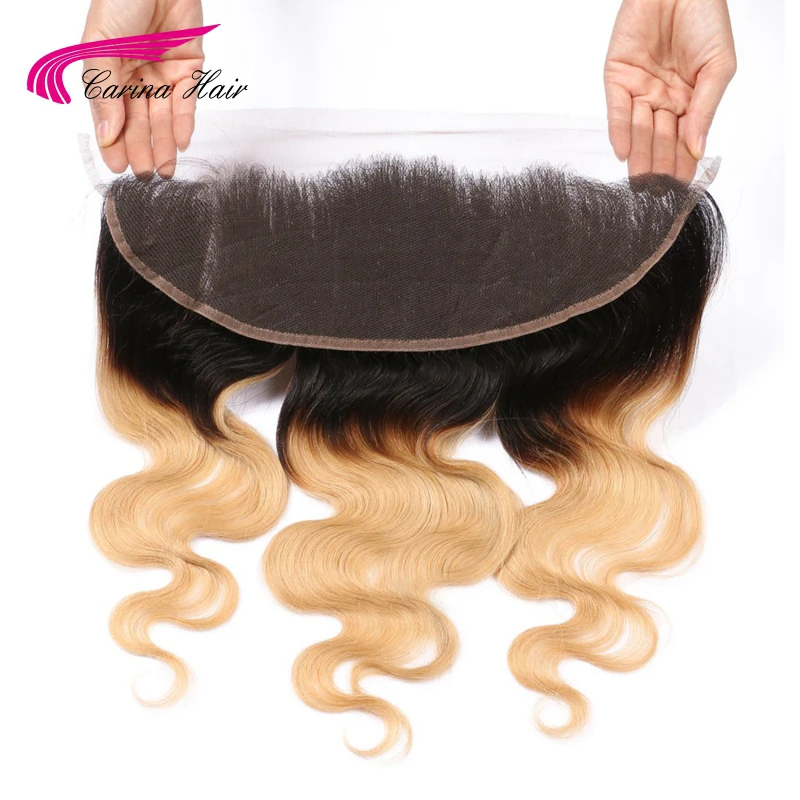 Омбре волосы оттенка медовый блонд волнистые пучки с фронтальным закрытием бразильские Карина Remy волнистые человеческие волосы для наращивания блонд