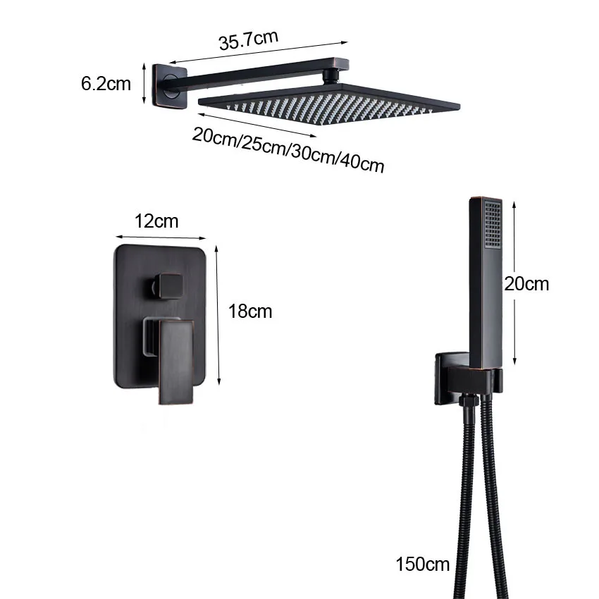 Черный бронзовый 12 дюймов смеситель для душа в форме дождя и ручной душ настенный Душ Fauce скрытый душ кран встроенный ящик клапан
