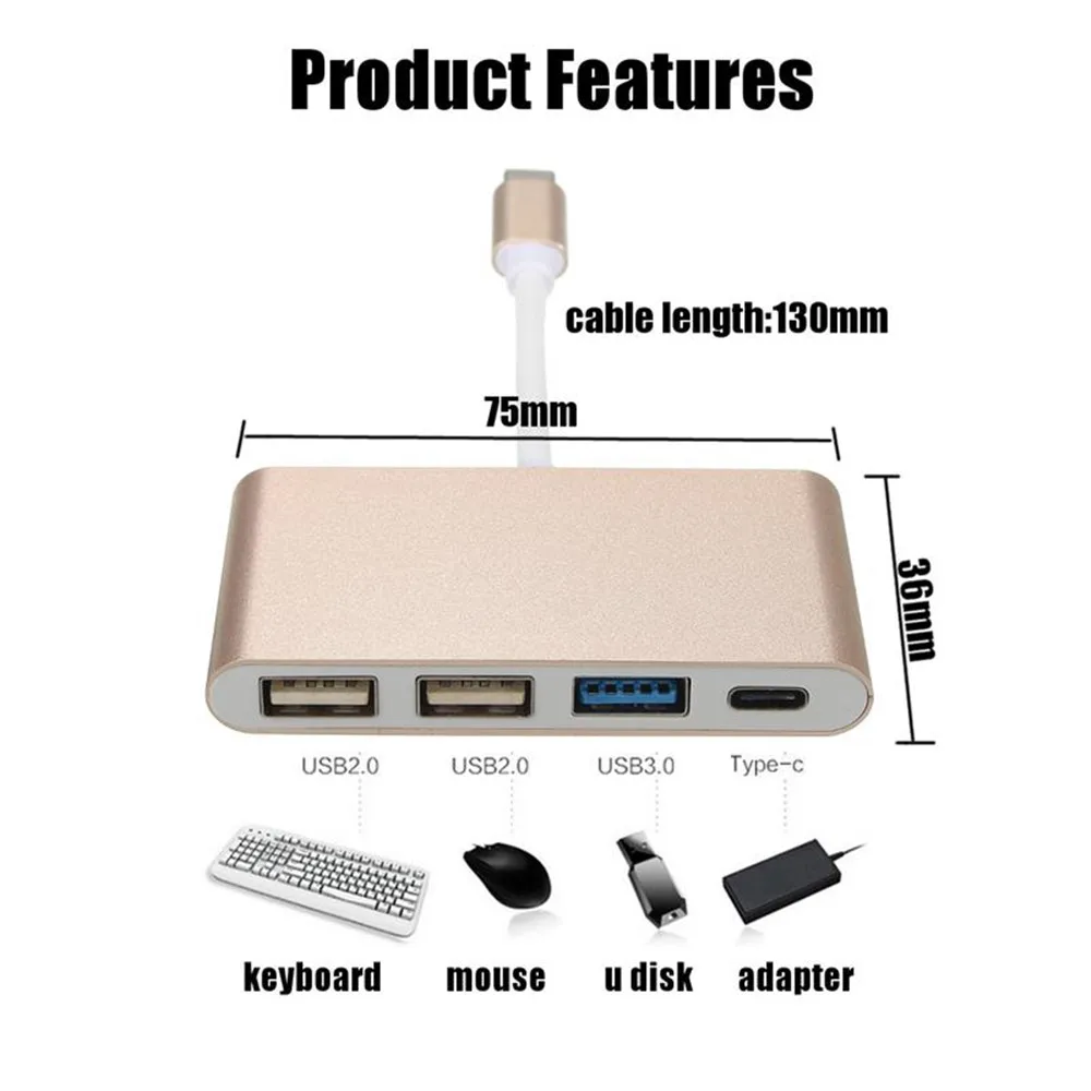 4 в 1 Тип C до 3 Порты и разъёмы USB 3,0 концентратор 2,0 USB-C Multi Порты и разъёмы PD зарядки конвертер концентратора для macbook передачи данных для Surface Pro