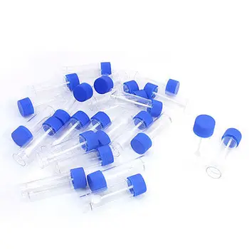 

25Pcs Blue Cover Clear Plastic Round Shape Urine Test Cups Holder 30mL