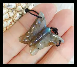 Натуральный камень handcarved бабочка Лабрадорит Цепочки и ожерелья Кулон из бисера, 23x20x6 мм, 2.9 г полудрагоценный камень Резные Лабрадорит