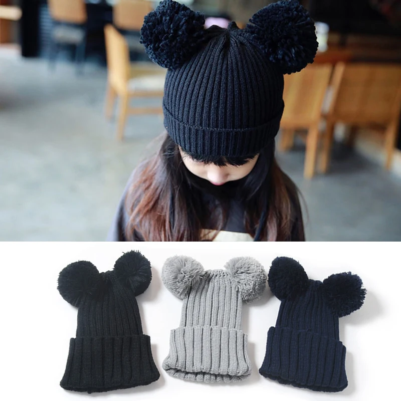 

Winter Hats For Kid Knit Beanie Baby Hat 2019 Children Fur Pom Pom Hats For Girls Boys Crochet Cute Toddler Kids Warm Cap