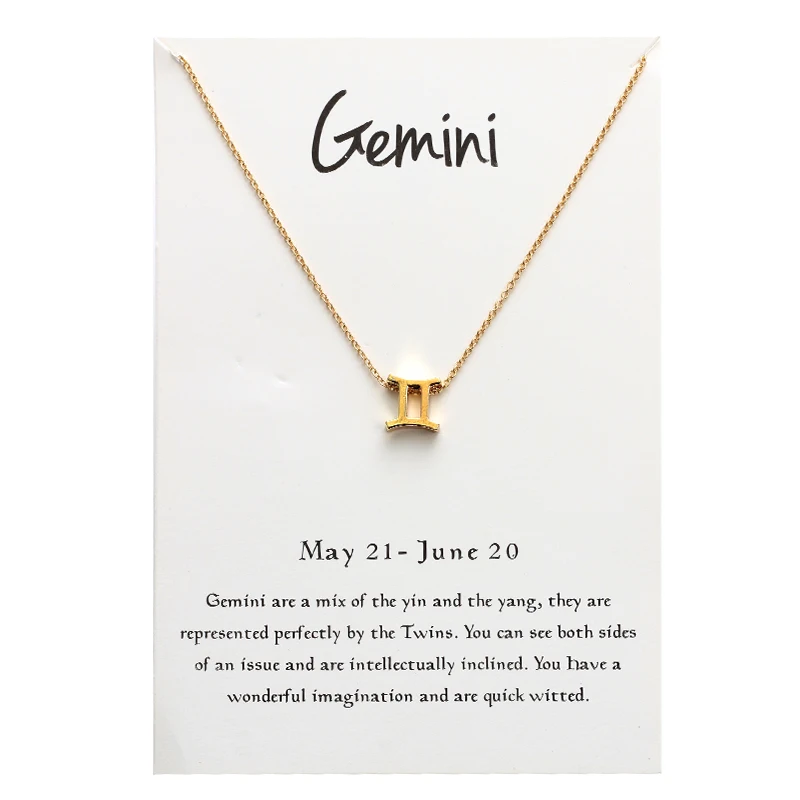 RAMUS KATEN 12 Constellation Pendant Necklace Astrology Gold Tone Chain with Message Card 