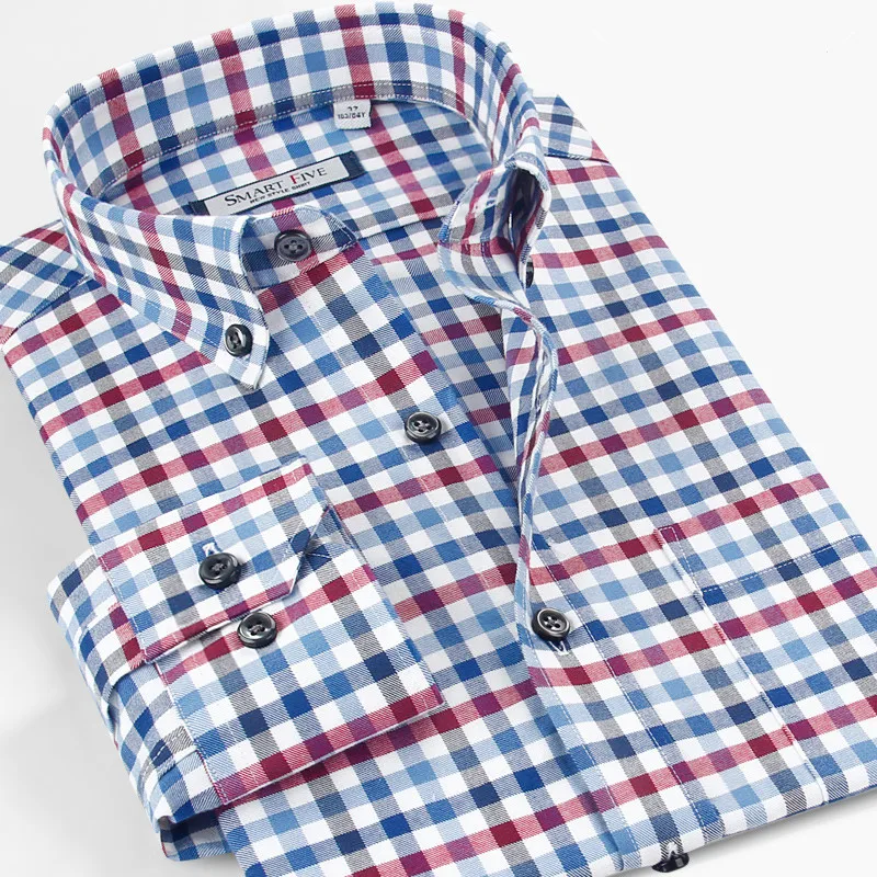 

Smart Five Brannd Clothing Cotton Mens Shirts Long Sleeve Casual Pattern Plaid Shirts Slim Fit Shirt for men Big Size 5XL 6XL