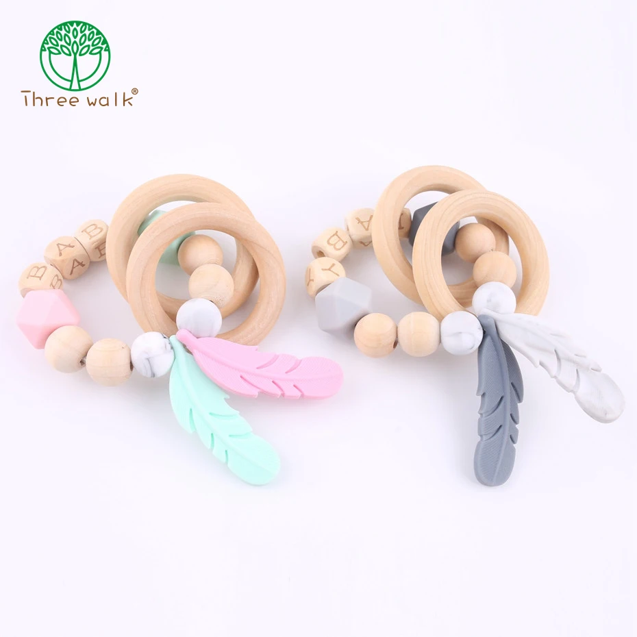 

2pcs Cute Wood Animal Teether Shower Gift Baby Teething Crochet Beads Pendant Bracelet Toys