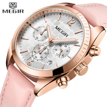 MEGIR, женские часы, Топ бренд, роскошные женские часы, Montre Femme,, модные розовые кварцевые женские часы, подарок для влюбленных, Relogio Feminino