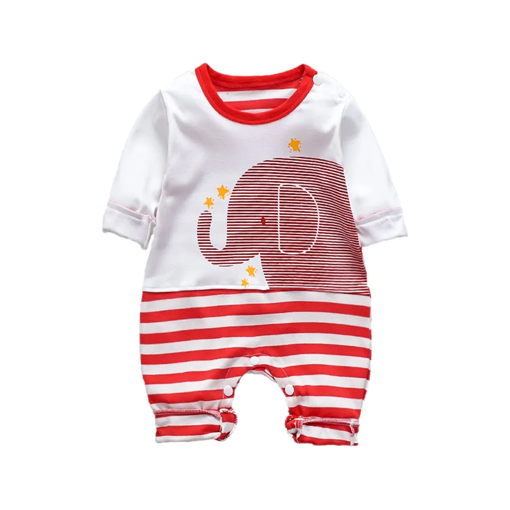 

2020 Spring Winter New Born Baby Clothes Long Sleeve Cartoon Striped Print Jumpsuit Infant Cotton Outfit Sunsuit #LR4