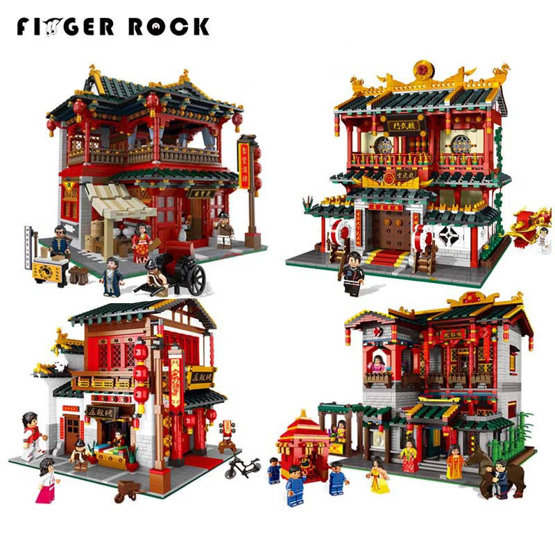 

Finger Rock 01001-01004 2000pcs+ Chinese Traditional Architecture Model Building Blocks Martial Arts LegoINGLYs Bricks Toys
