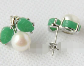 > hj 00763 красивые 2 пары натуральный белый жемчуг зеленый камень серьги-гвоздики
