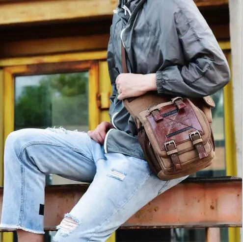 

10pcs New retro canvas men's bag European and American fashion men's bag Men's shoulder messenger bag