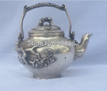 

Antique antiques Collectible Decorated Old Handwork Tibet Silver Carved Flower Teapot/Flagon