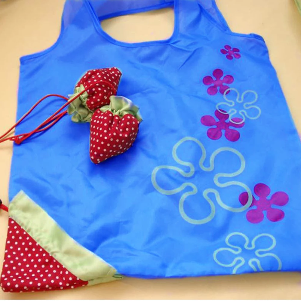 

1PC Floral Folding Reusable Grocery Polyester Storage Bag Handbag Large Strawberry Shopping Cute Travel Tote Eco Storage Bag