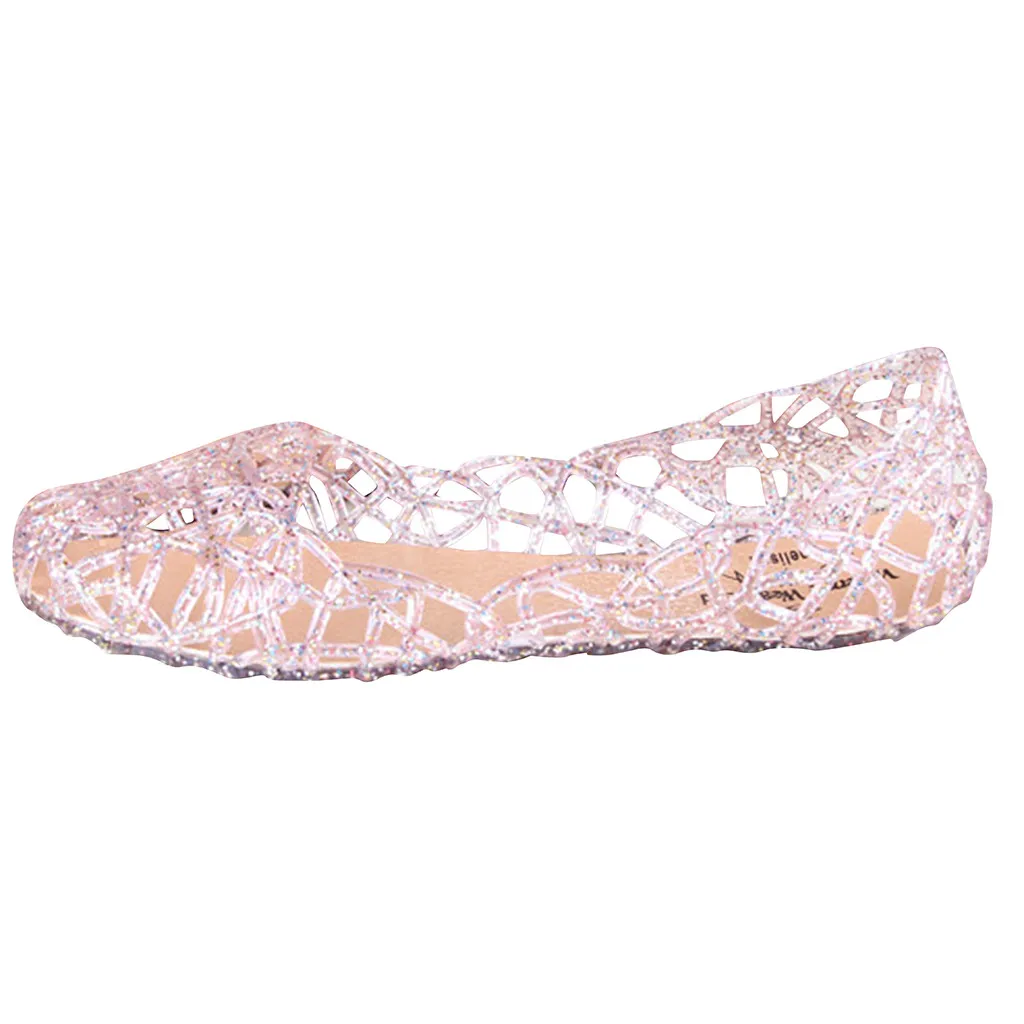 Прозрачная мягкая обувь с перфорацией Женская легкая обувь на плоской подошве, с кружевом, с диомоном, блестящая обувь на резиновой подошве летняя Новинка;# ZC