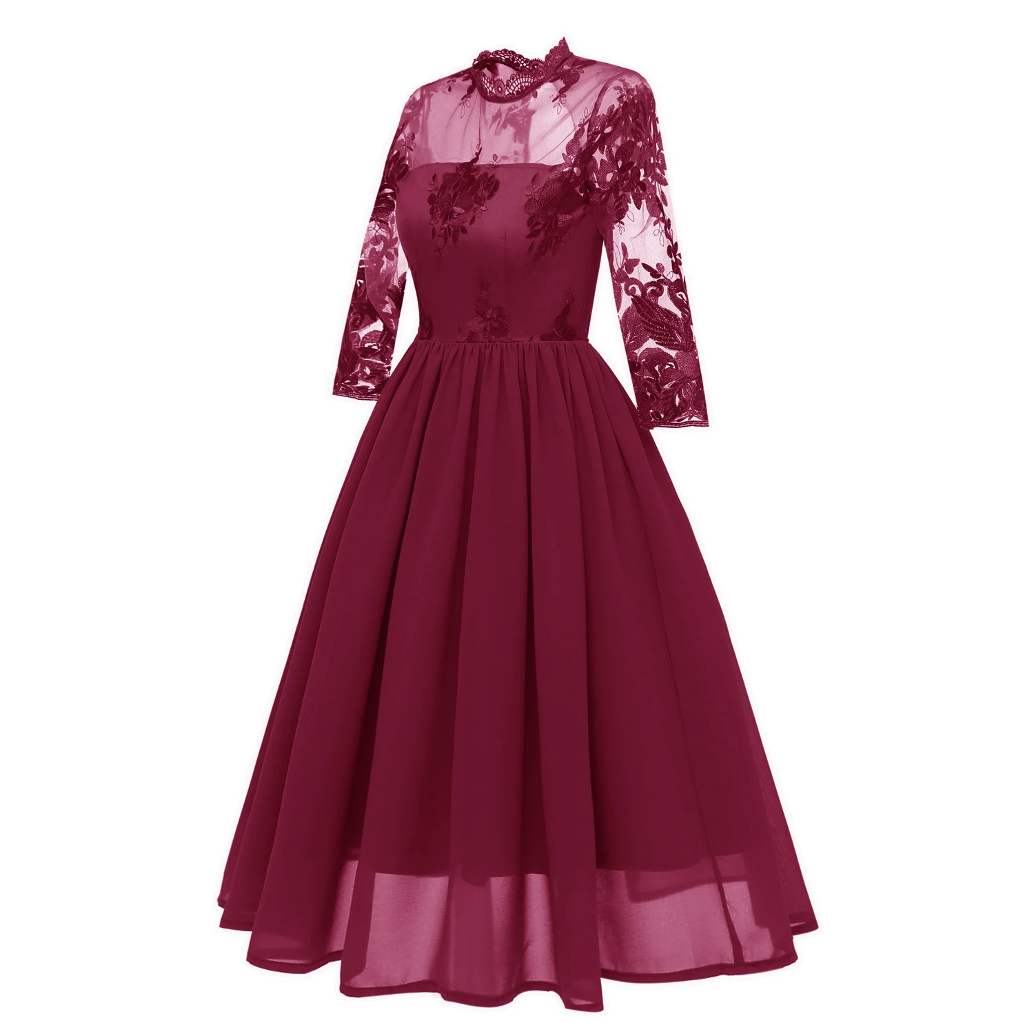 Chiffon High Collar Bridesmaid Dresses New Lace Embroidery 3 4