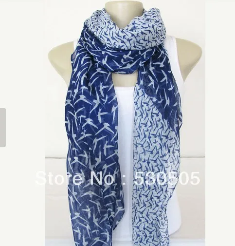 Шарф Ласточка синий и белый большой шарф|swallow scarf|large scarfscarf large |