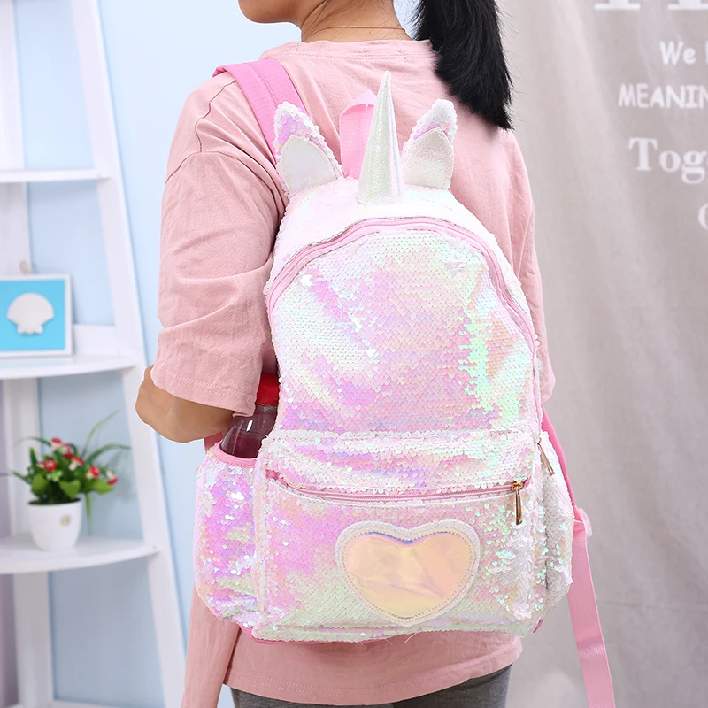 Рюкзак Русалочки с блестками для девочек, Детский Большой рюкзак на молнии с единорогом, школьный рюкзак для подростков, голограмма, рюкзак с сердцем для школы, дорожная сумка