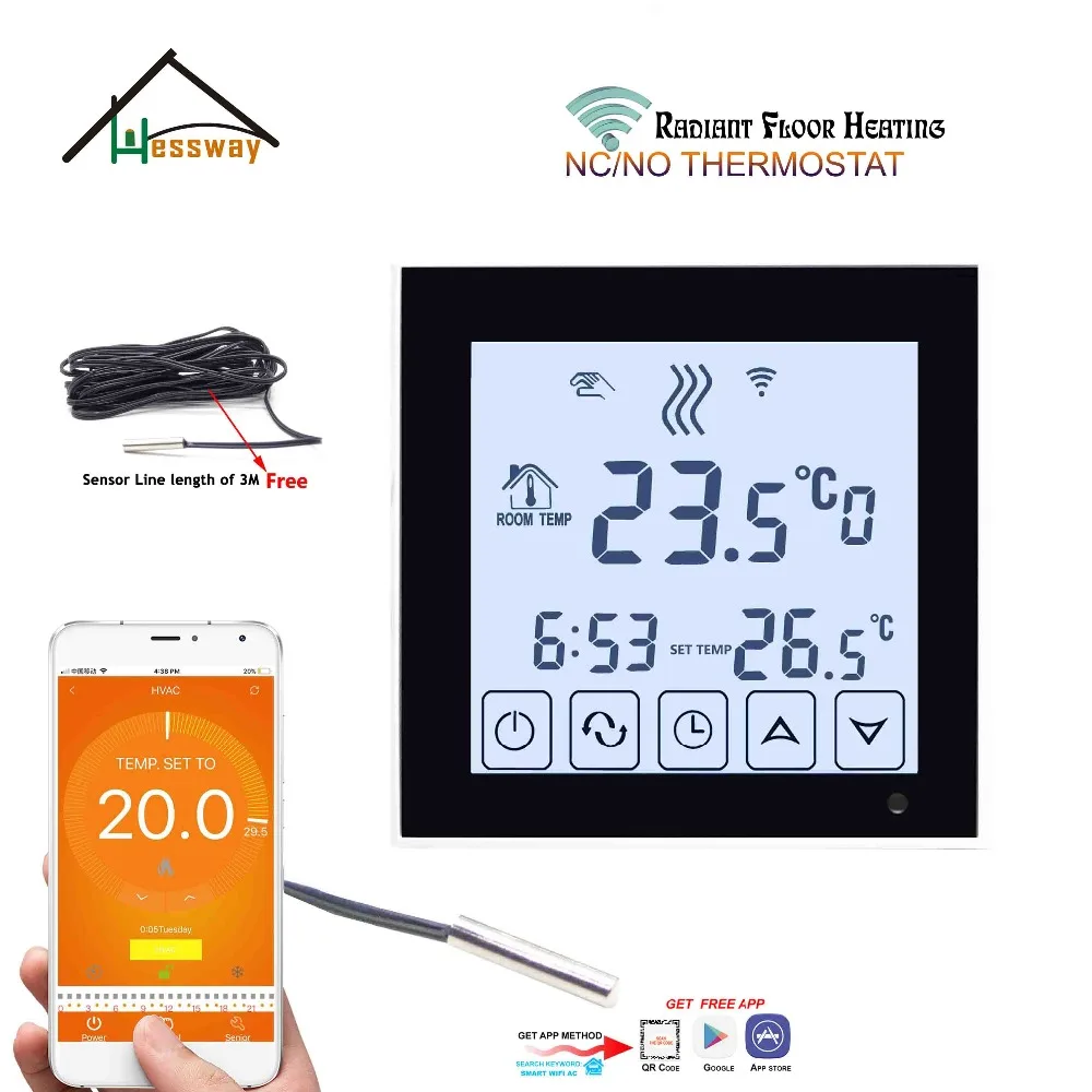 Мобильный датчик нет, NC водяное Напольное отопление wifi термостатический радиатор клапан для белого фона светильник