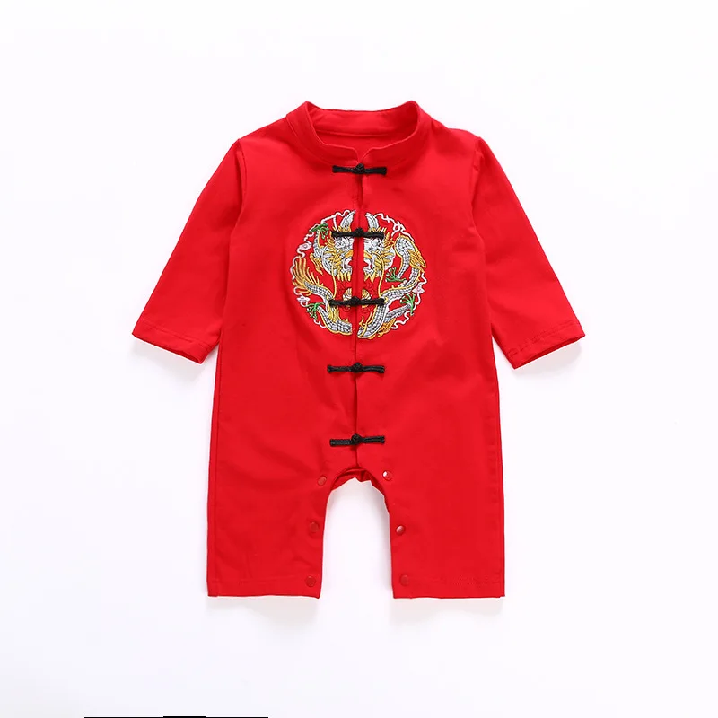 Одежда для новорожденных Одежда для мальчиков и девочек детский комбинезон с вышивкой в китайском стиле новогодний хлопковый костюм с вышивкой