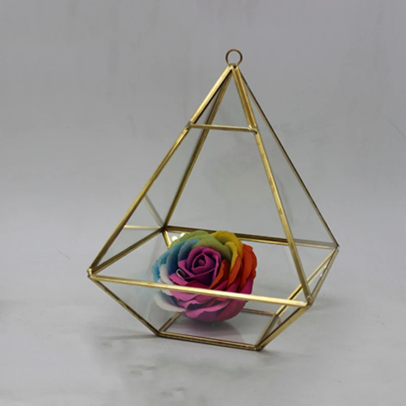 Декоративные стразы переносная стеклянная ваза для цветов геометрическая форма модный орнамент для дома свадьба-стекло + металл 12x12x24 см