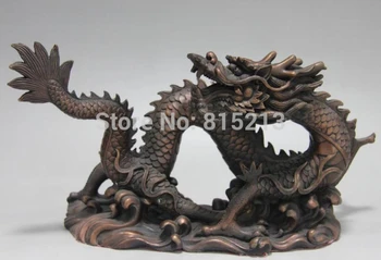 

bi001239 Pure Red Copper Bronze Feng Shui Zodiac Auspicious Wealt China Dragon Art Statue