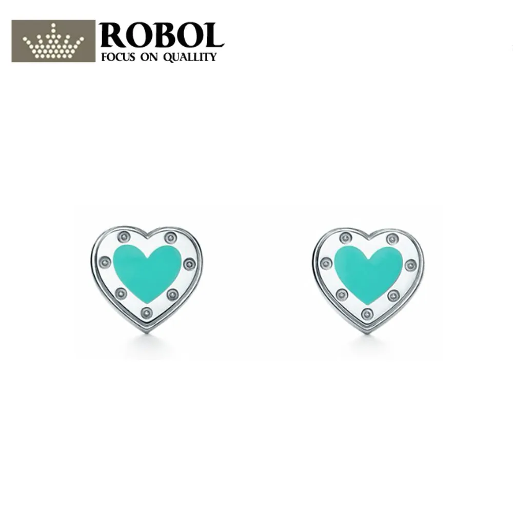 

ROBOL S925 SilverTiffany Pure Silver Enamel Mini Love Heart pierced pin birthday present