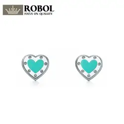 ROBOL S925 SilverTiffany чистого серебра эмаль мини любовь сердце, пронзенное pin подарок на день рождения