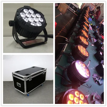 

(roadcase) 12pcs/lot waterproof stage lighting led flat par 12x18w rgbwa uv 6 in 1 led par outdoor wash DMX Slim Flat LED Par
