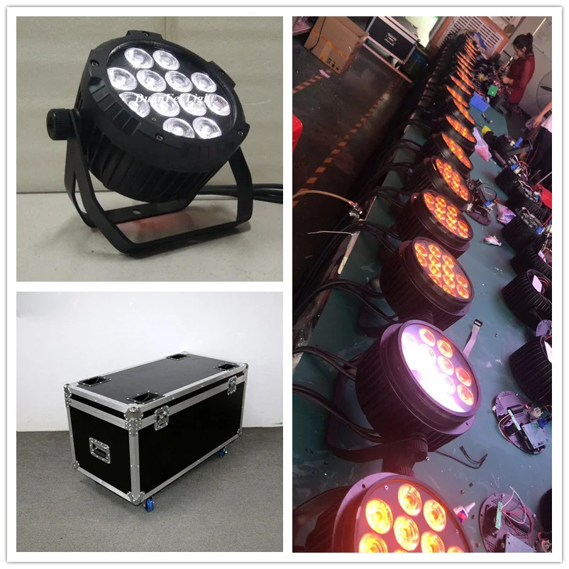 (roadcase) 12pcs/lot waterproof stage lighting led flat par 12x18w rgbwa uv 6 in 1 outdoor wash DMX Slim Flat LED Par | Лампы и