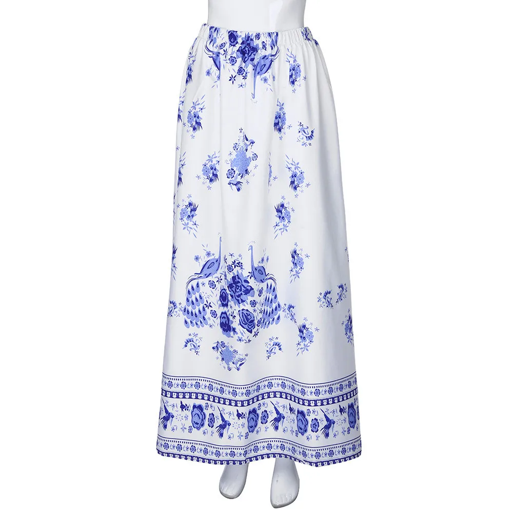 Feitong Boho длинная юбка с цветочным принтом, женская летняя повседневная свободная Макси-юбка, Женская богемная уличная юбка с высокой талией