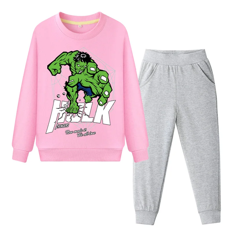 Детские спортивные костюмы с 3D принтом Халка, весенний комплект одежды для улицы для мальчиков и девочек, комплекты детской одежды, толстовки+ штаны, костюмы из 2 предметов, ZC021 - Цвет: Pink Set